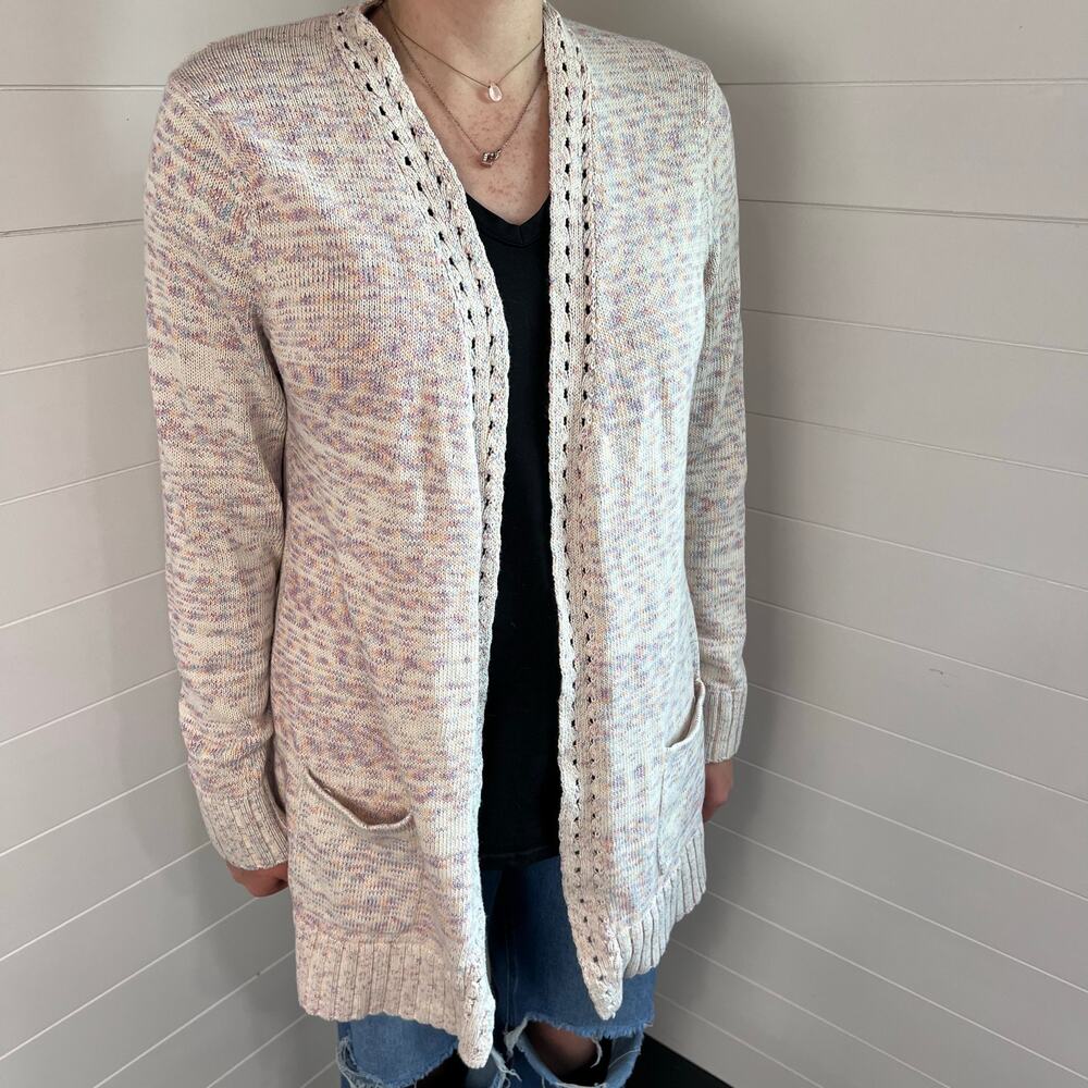 Talbots Heather Rainbow knit Long sweater cardigan women’s size medium